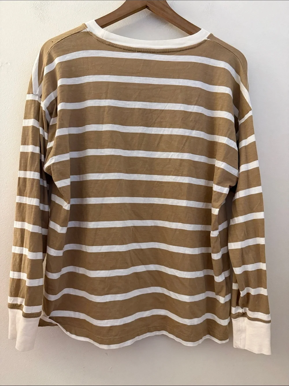J.Crew Long Sleeve Stripe Tee camel ivory crewneck 100% cotton L